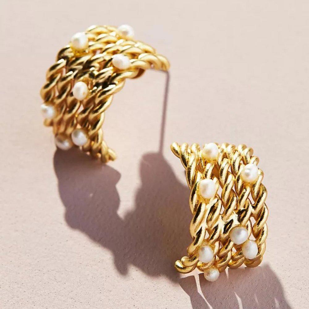 Anthropologie Demi Fine Pearly Rope Earrings 14K Gold Plated - Picture 1 of 6